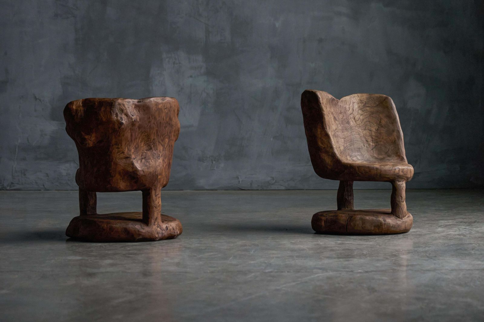 Brutalist Monoxyle Chairs, France, 1980s photo Furniture