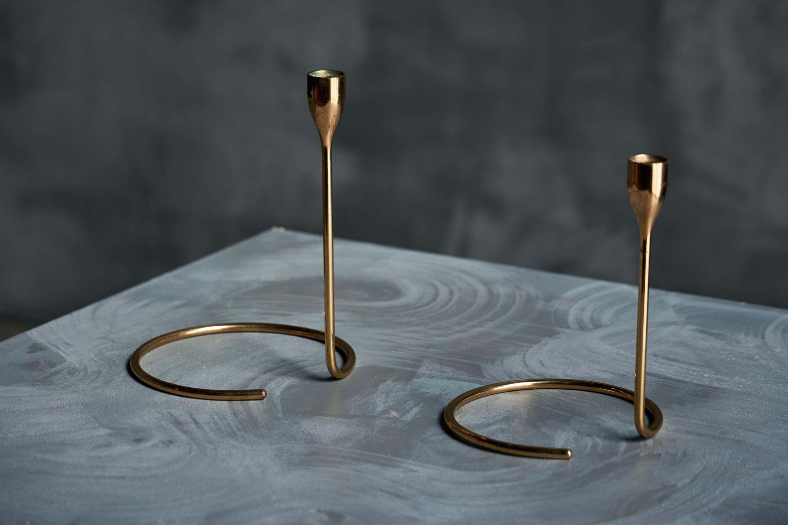 photo for sale Elegant Brass Candle Holder Set, Denmark, 1960s