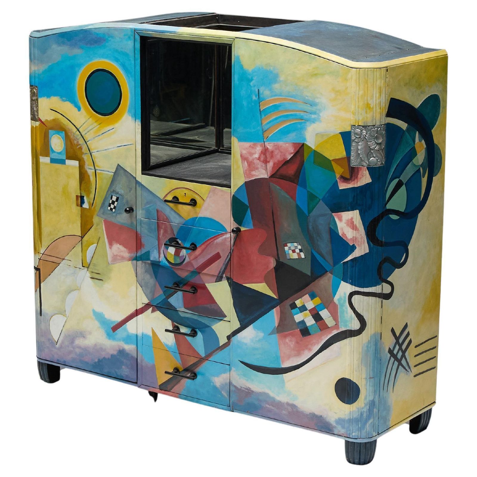 Art Deco Buffet Painted In The Style Of Kandinsky, Belgium, 1980s