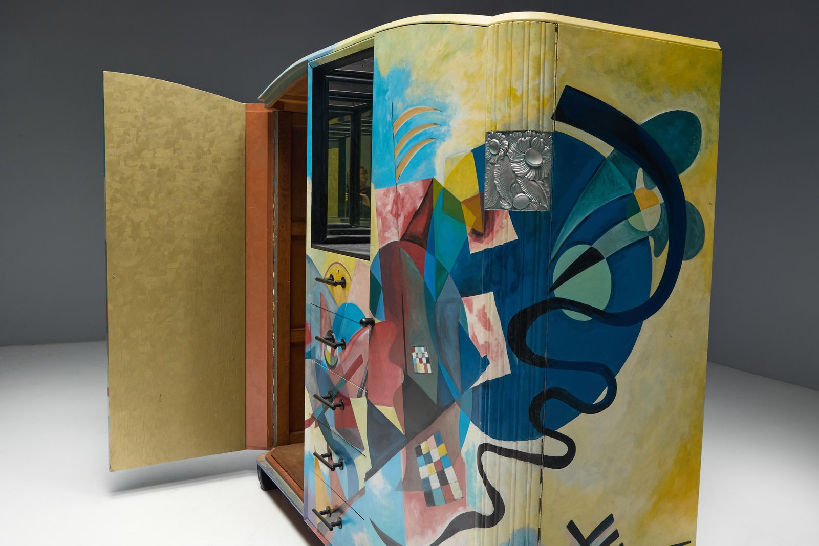 photo for sale Art Deco Buffet Painted In The Style Of Kandinsky, Belgium, 1980s