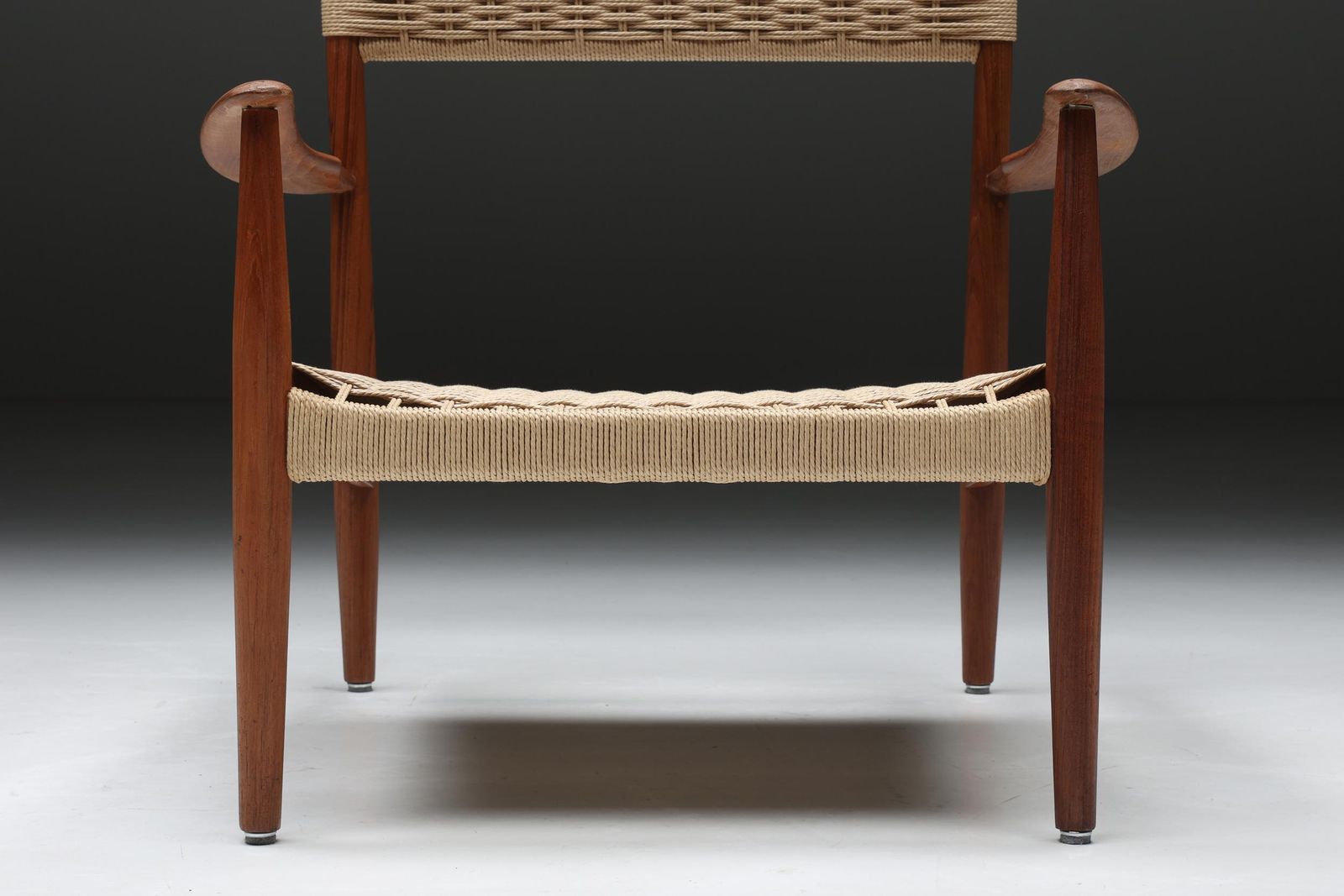 Scandinavian Wooden Armchair With Cord Webbing, 1960s photo vintage