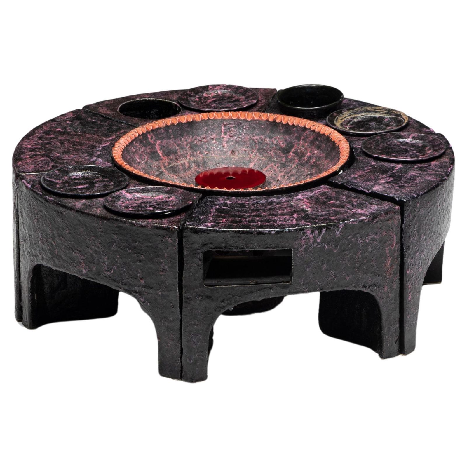 Vallauris Ceramic Round Stools And Coffee Table, France, 1960s