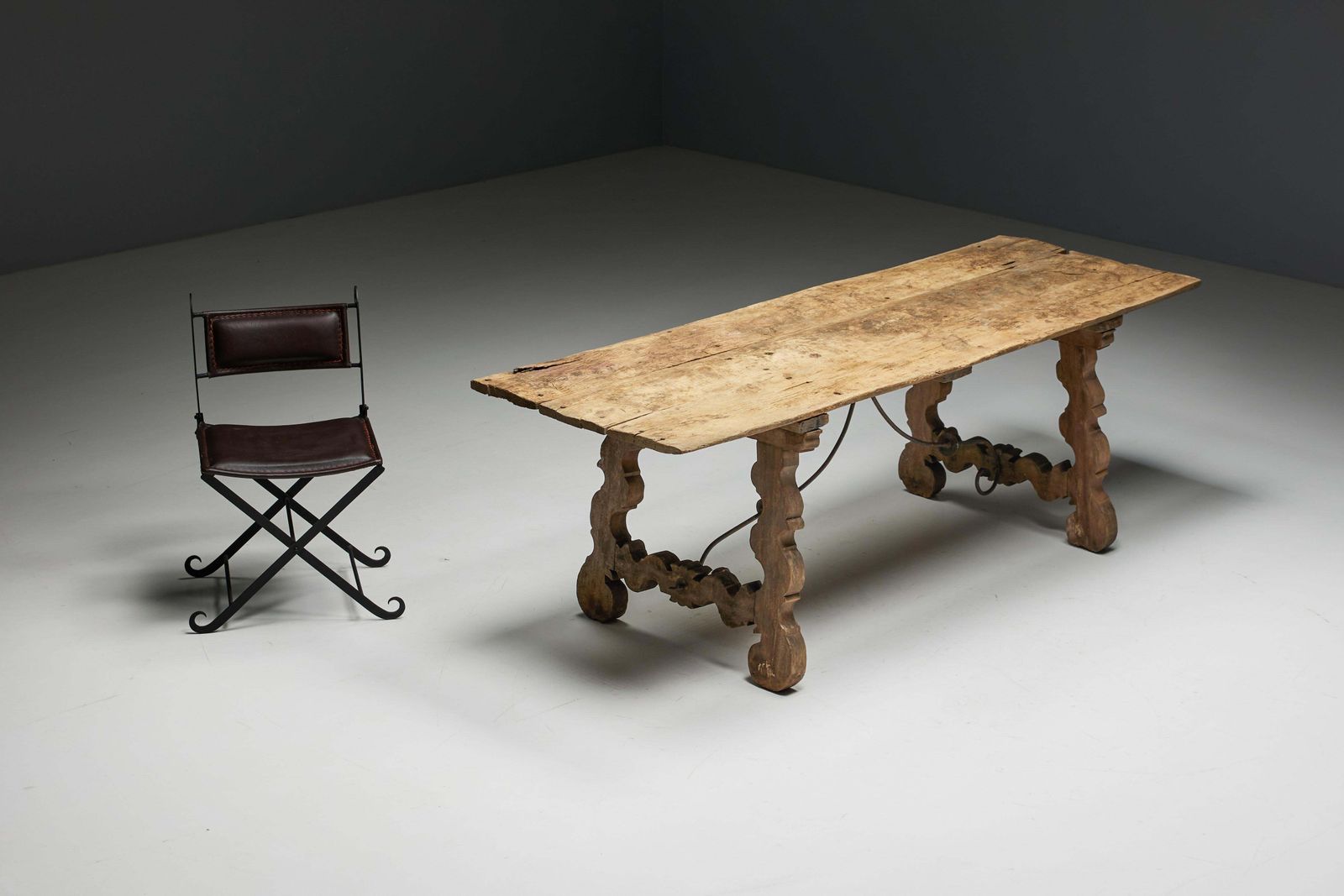 Rustic Folk Art Trestle Table, Spain, 19th Century photo for sale