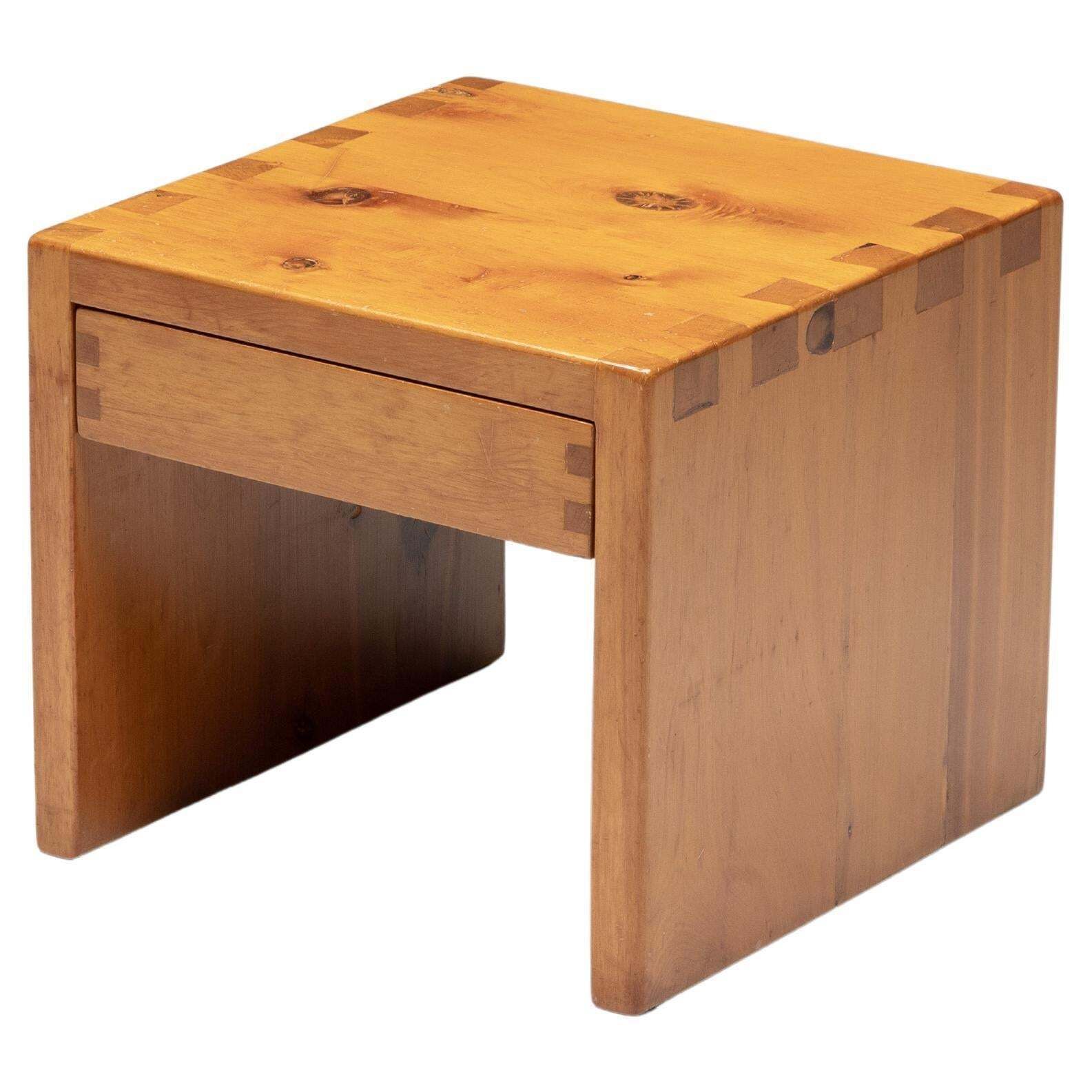 Pine Bedside Table Inspired By Charlotte Perriand, France, 1960s