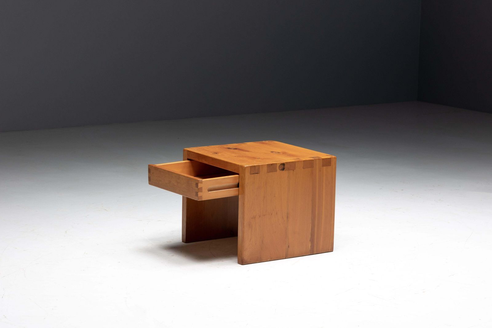 Furniture Pine Bedside Table Inspired By Charlotte Perriand, France, 1960s photo