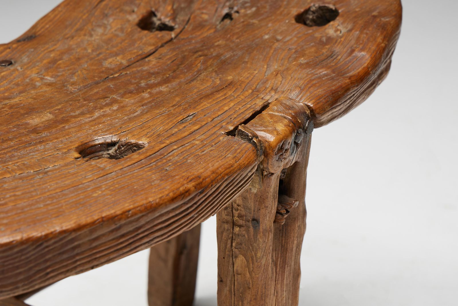 photo furniture Organic Tripod Bench In Solid Wood, France, 19th Century