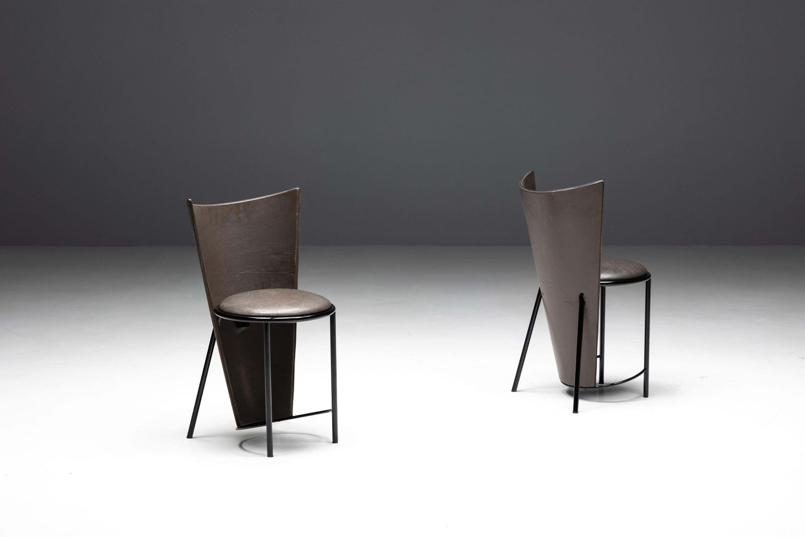 photo vinterior Sevilla Chairs By Frans Van Praet In Grey Leather, Belgium, 1990s