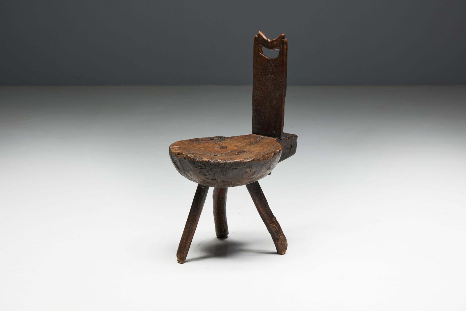 Brutalist Wabi Sabi Tripod Alpine Chairs, France, 19th Century photo vintage