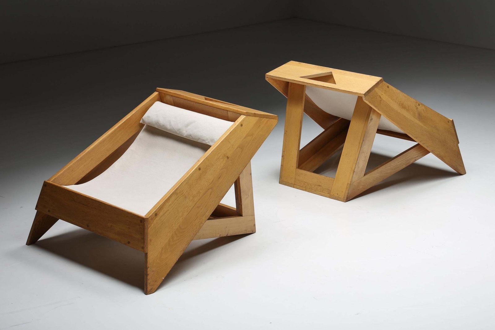 Wooden Architectural Lounge Chairs, Italy, 1960s photo furniture