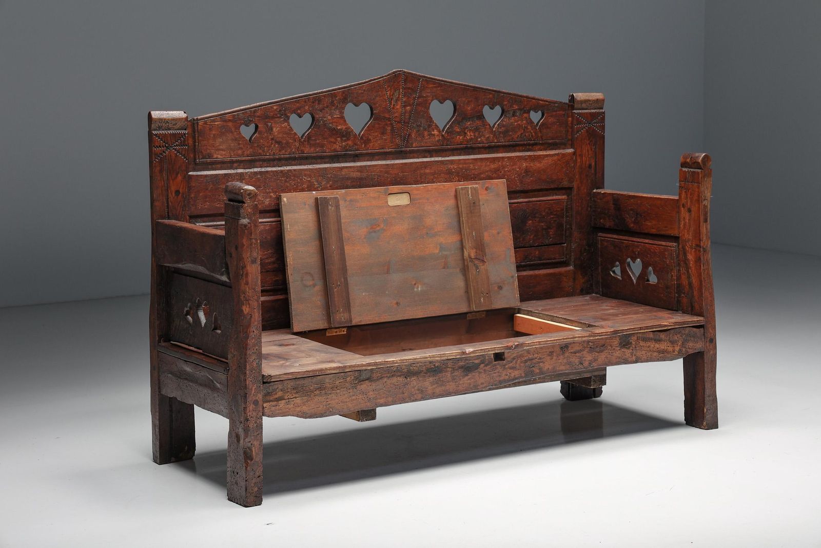 Carved Bench In Solid Wood With Storing Space, France, 19th Century photo for sale