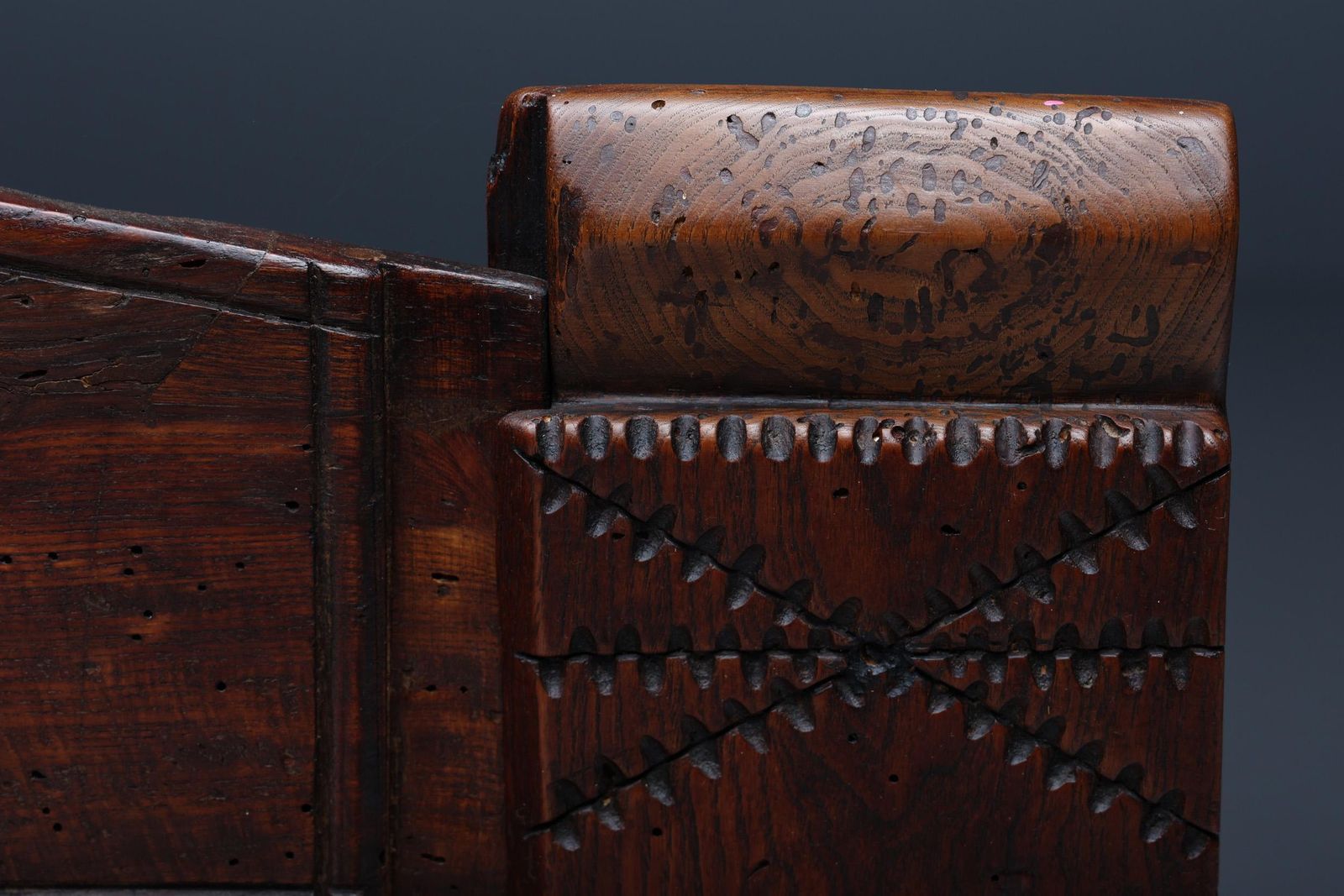 photo for sale Carved Bench In Solid Wood With Storing Space, France, 19th Century
