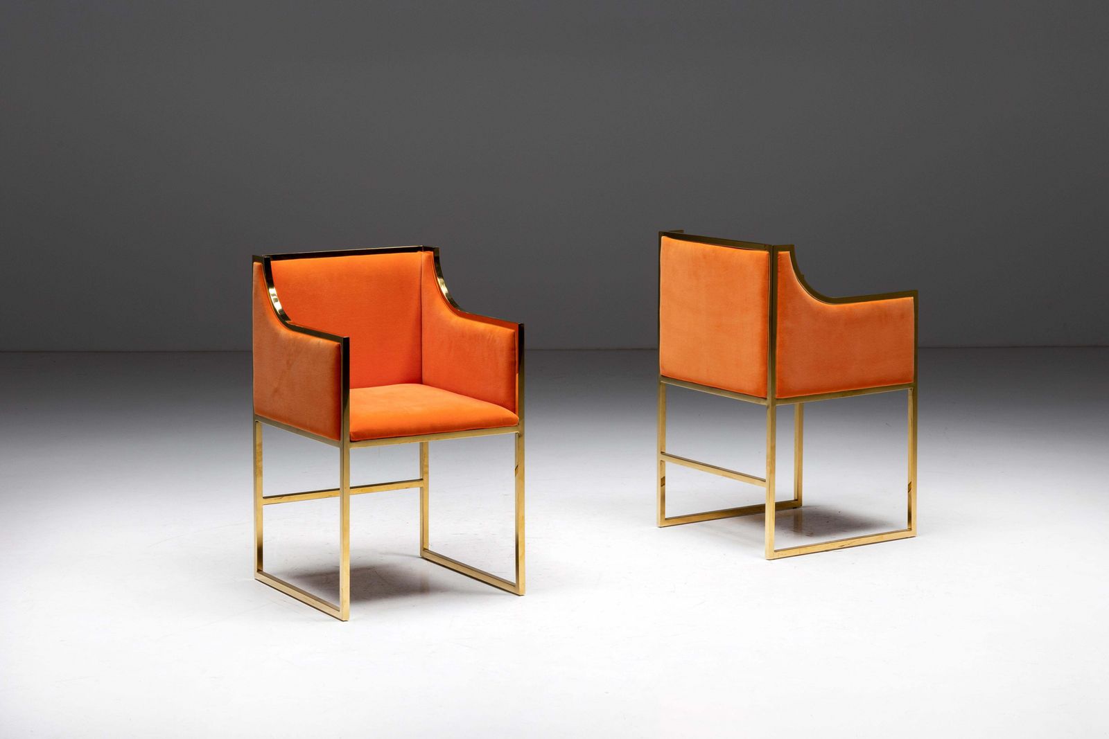 Maison Jansen Brass And Orange Velvet Armchairs, 1980s photo furniture