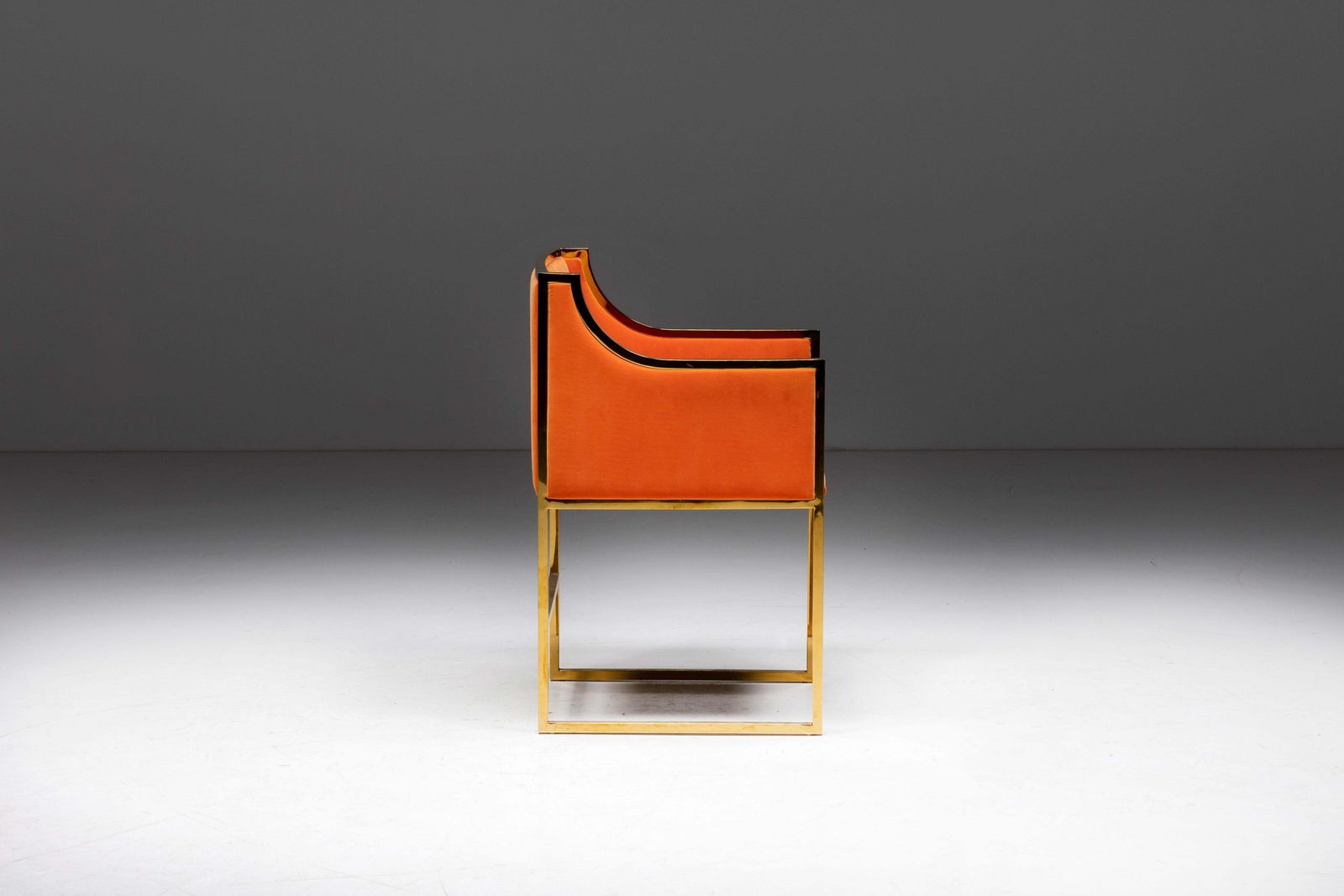 1741.0 Maison Jansen Brass And Orange Velvet Armchairs, 1980s photo