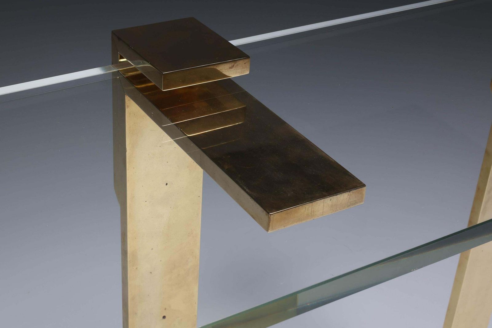 Hollywood Regency Console Table In Brass In The Style Of Maison Jansen, 1970s photo vinterior