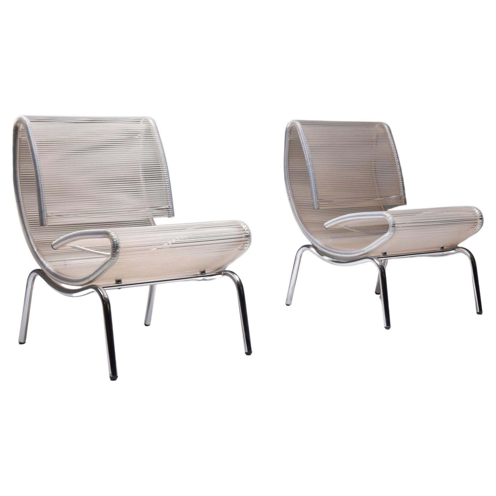 Post Modern Pair Of Easy Chairs In Chrome & Plastic Wire, 1960s photo furniture