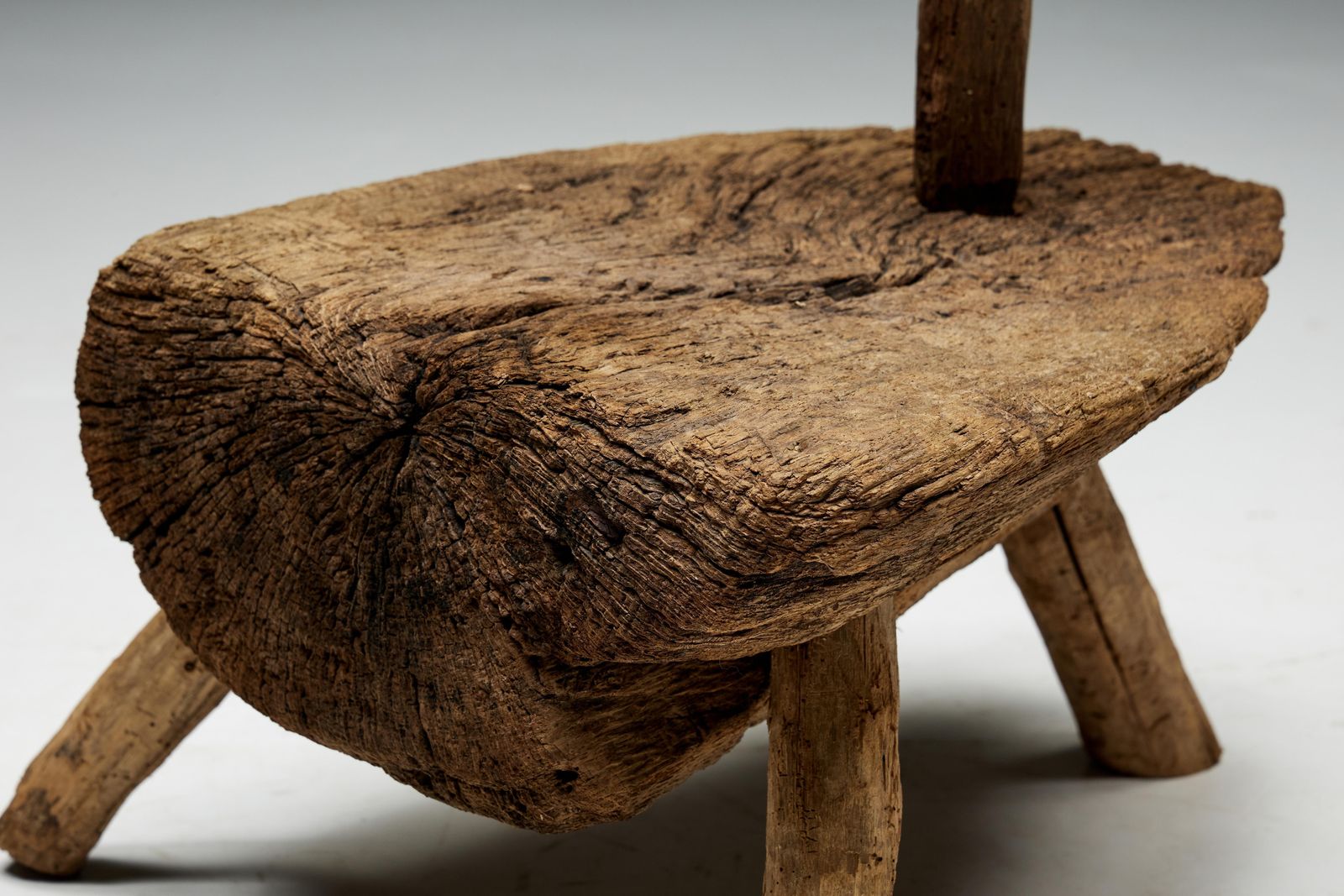Folk Art Monoxylite Tripod Hearth Chair, France, 19th Century photo for sale