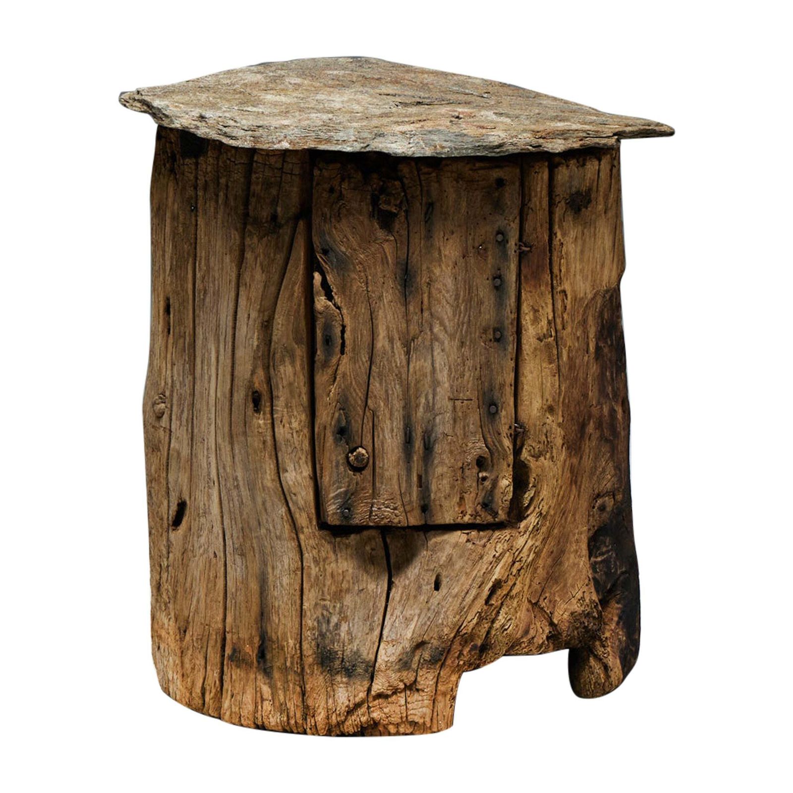 Brutalist Travail Populaire Side Table And Cabinet, France, Early 20th Century