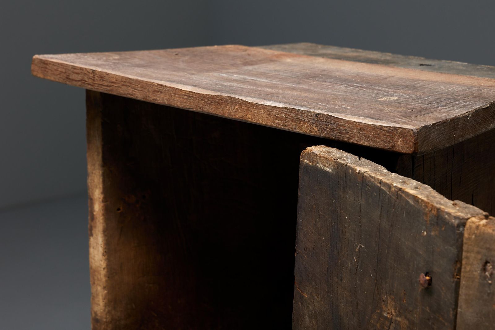 Furniture Travail Populaire Monoxylite Cupboard, France, 19th Century photo