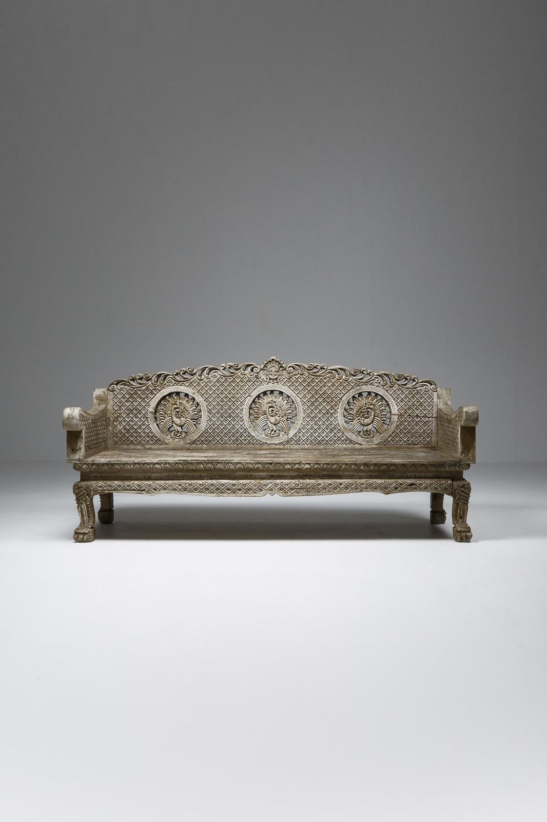 photo for sale Hand Carved Wooden Bench, France, 1890s
