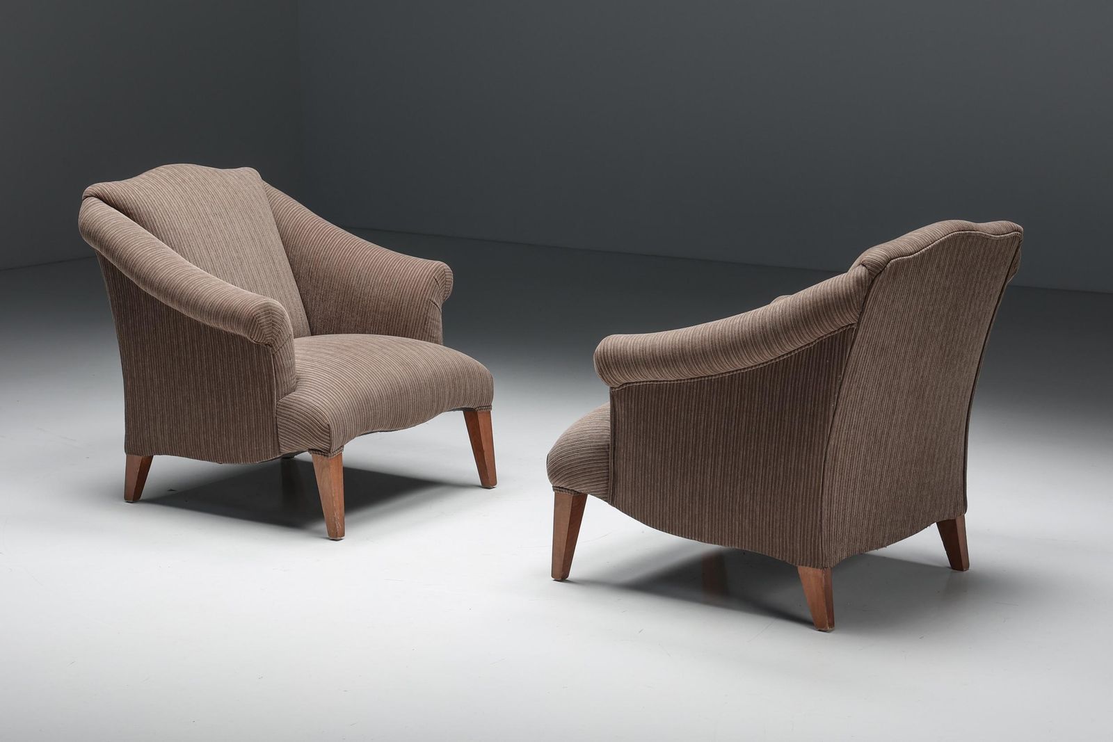 Armchair In Striped Upholstery & Wooden Legs, Europe, Circa 1950s photo Furniture