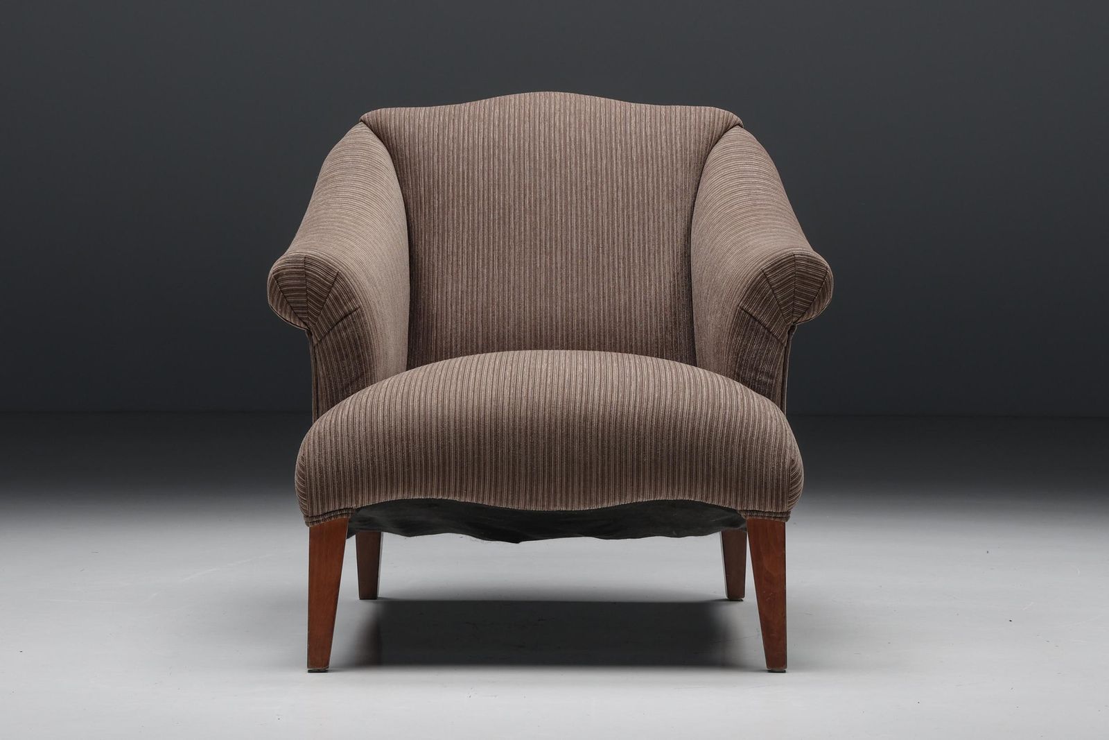 Armchair In Striped Upholstery & Wooden Legs, Europe, Circa 1950s photo vintage