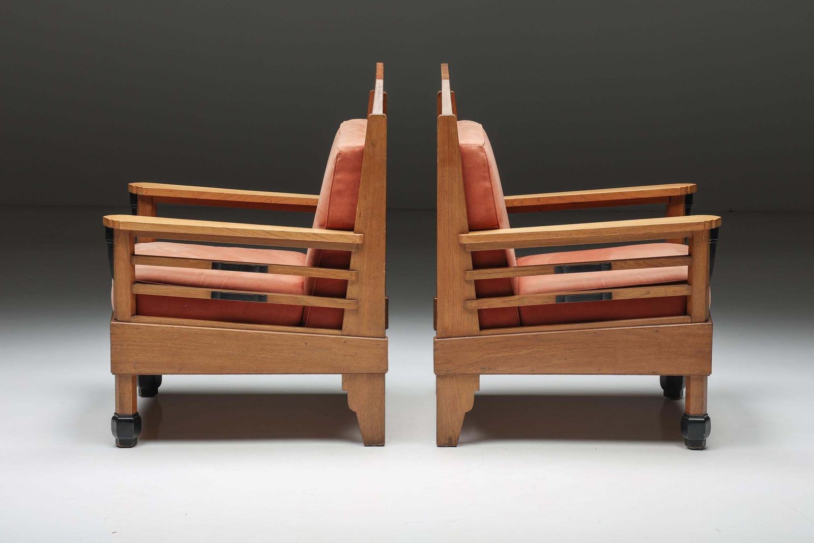 Pair Of Art Deco Club Chairs, Pine & Leather, Europe, 1960s photo Furniture