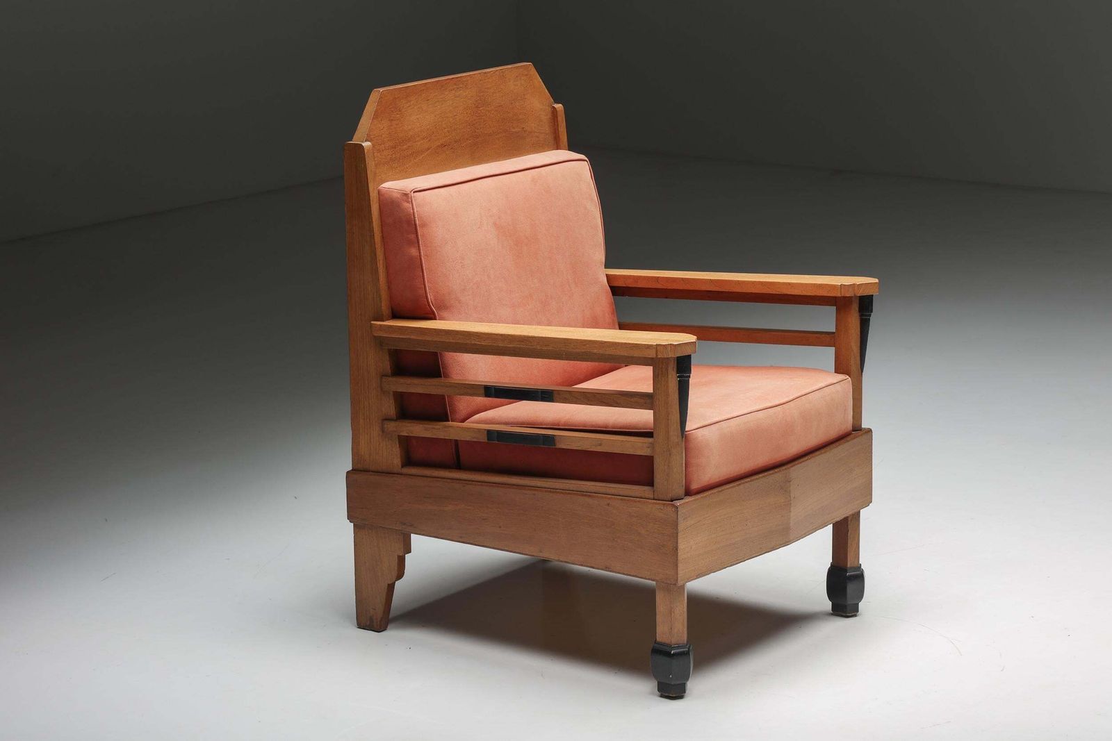 Pair Of Art Deco Club Chairs, Pine & Leather, Europe, 1960s photo buy