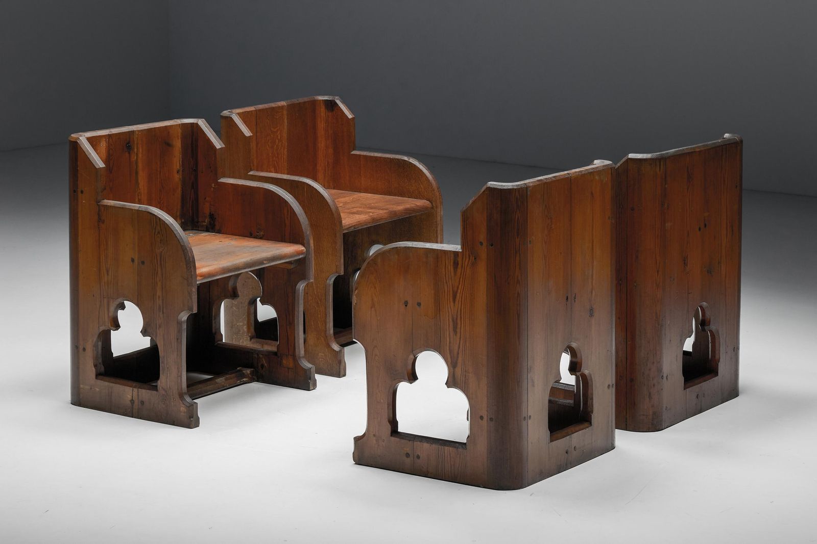Gothic Revival Wooden Armchairs, Pine & Oak, 20th Century photo 1583.0