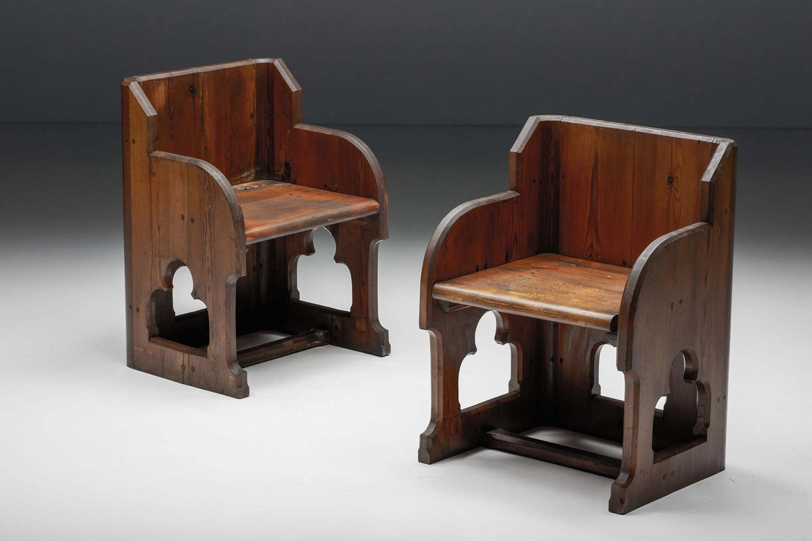 Gothic Revival Wooden Armchairs, Pine & Oak, 20th Century photo buy