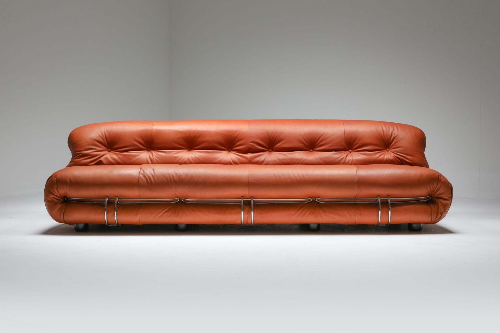 Cassina 'Soriana' Cognac Leather Sofa By Afra And Tobia Scarpa, 1970s photo Furniture