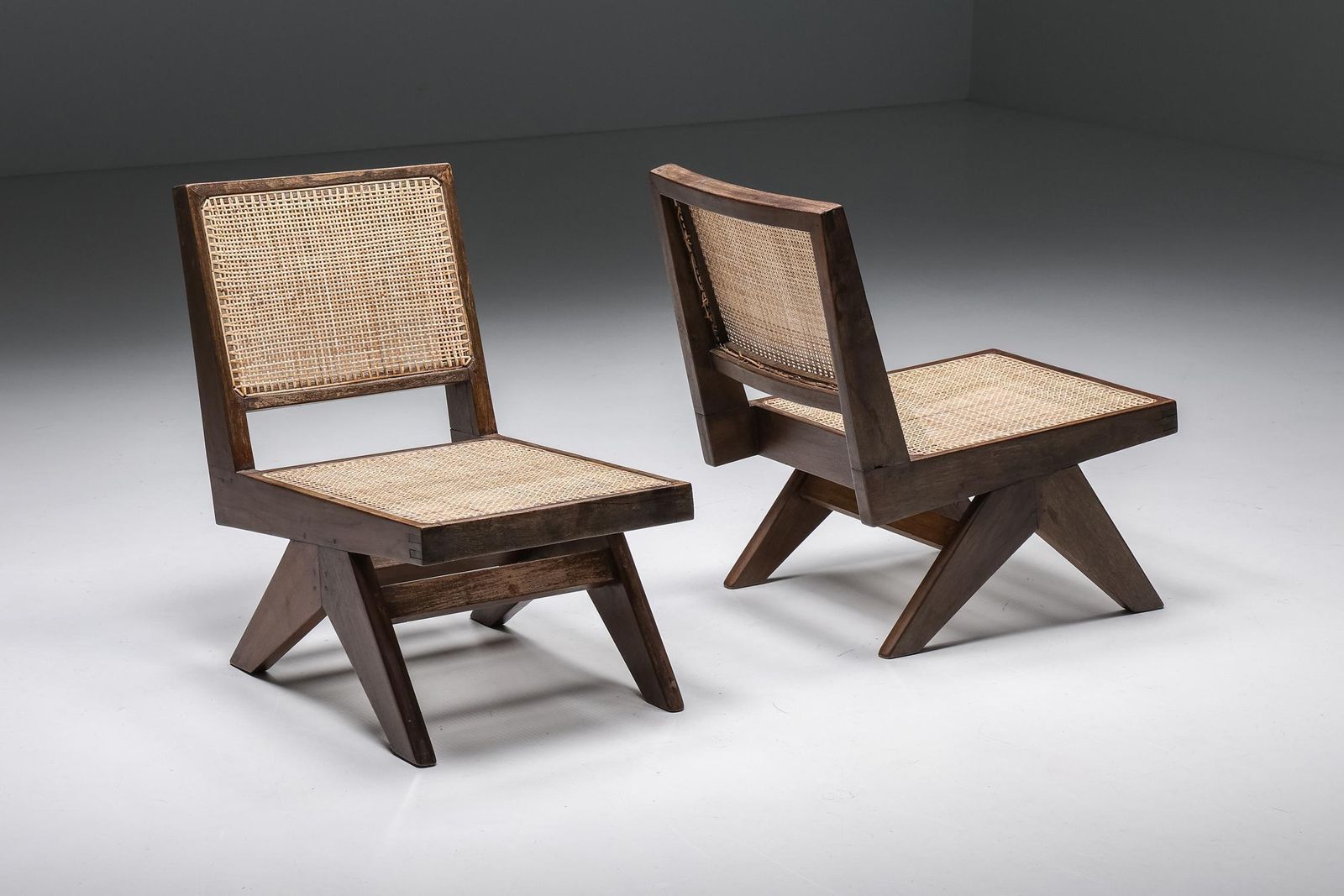 Armless Easy Chair By Pierre Jeanneret Rattan, Teak & Wood, Chandigarh, 1960s photo for sale