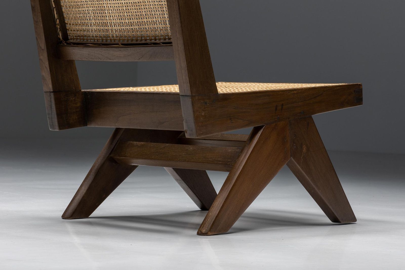photo furniture Armless Easy Chair By Pierre Jeanneret Rattan, Teak & Wood, Chandigarh, 1960s