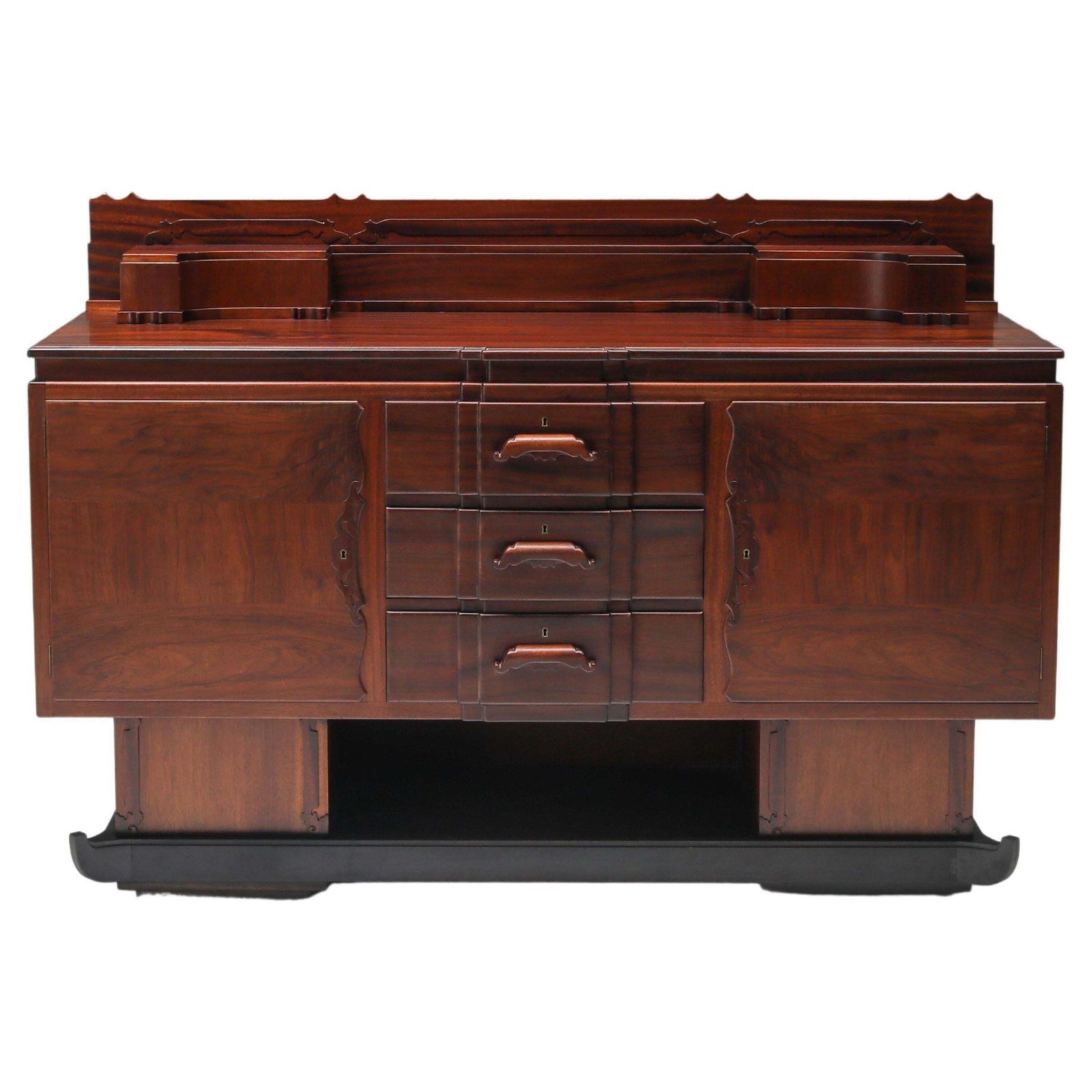 Walnut And Ebony Rare Sculptural Dutch Art Deco Sideboard