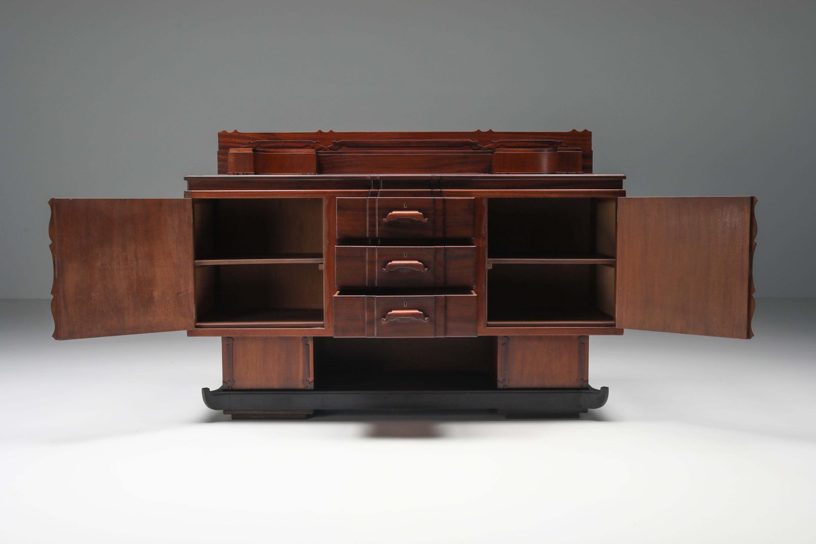 Walnut And Ebony Rare Sculptural Dutch Art Deco Sideboard photo Furniture
