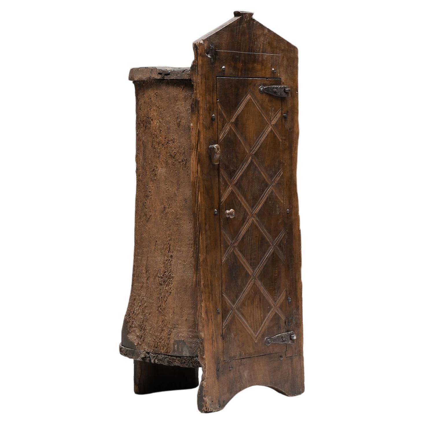 Travail Populaire Folk Art Wabi Sabi Monoxylite Cupboard, 19th Century