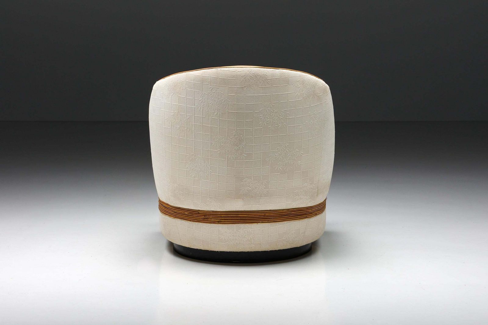 Vivai Del Sud Bergère Chair, Italian Tropicalist Style, Rattan, Silk, 1970's photo for sale