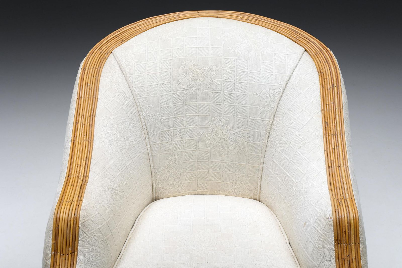 Vivai Del Sud Bergère Chair, Italian Tropicalist Style, Rattan, Silk, 1970's photo vintage
