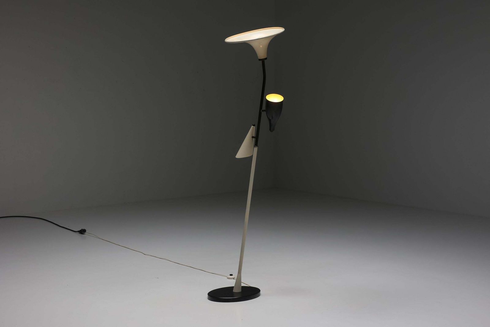 Italian Yellow & Black Floor Lamp, Mid Century Modern, Space Age, 1950's photo Lighting