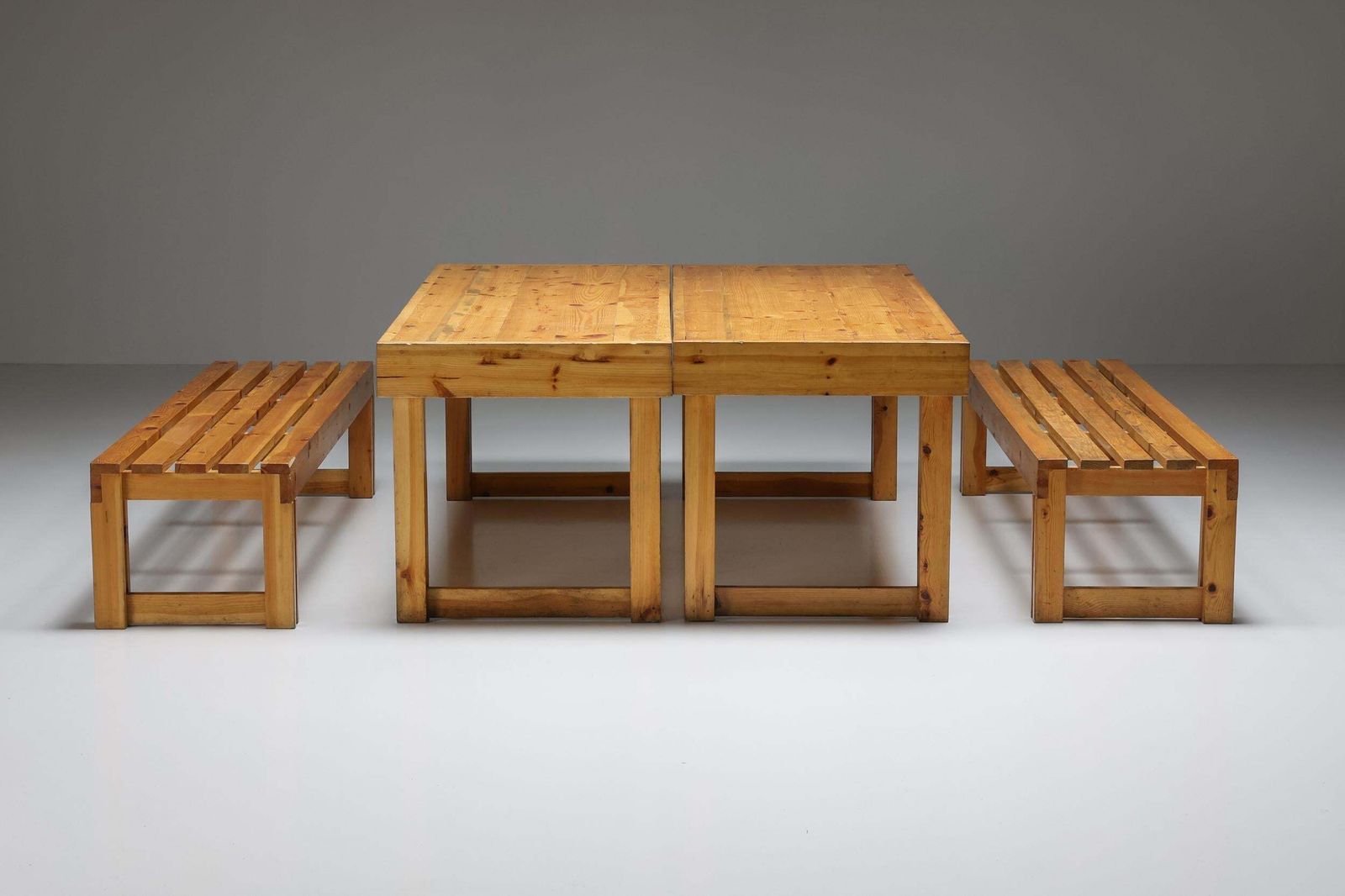 1804.0 Italian Pine Bench Set From Old Vineyard, Modernist, Italy, 1960's photo