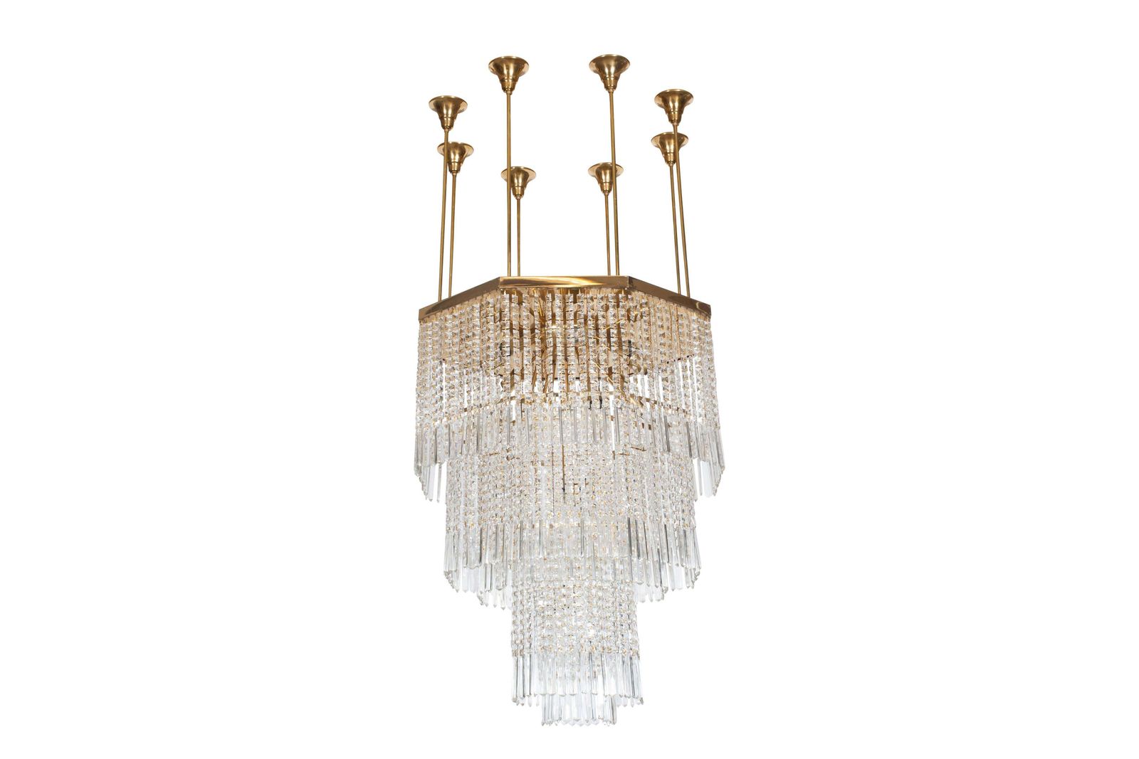 Regency Impressive Brass And Glass Chandelier, Italy, 1950s photo vinterior