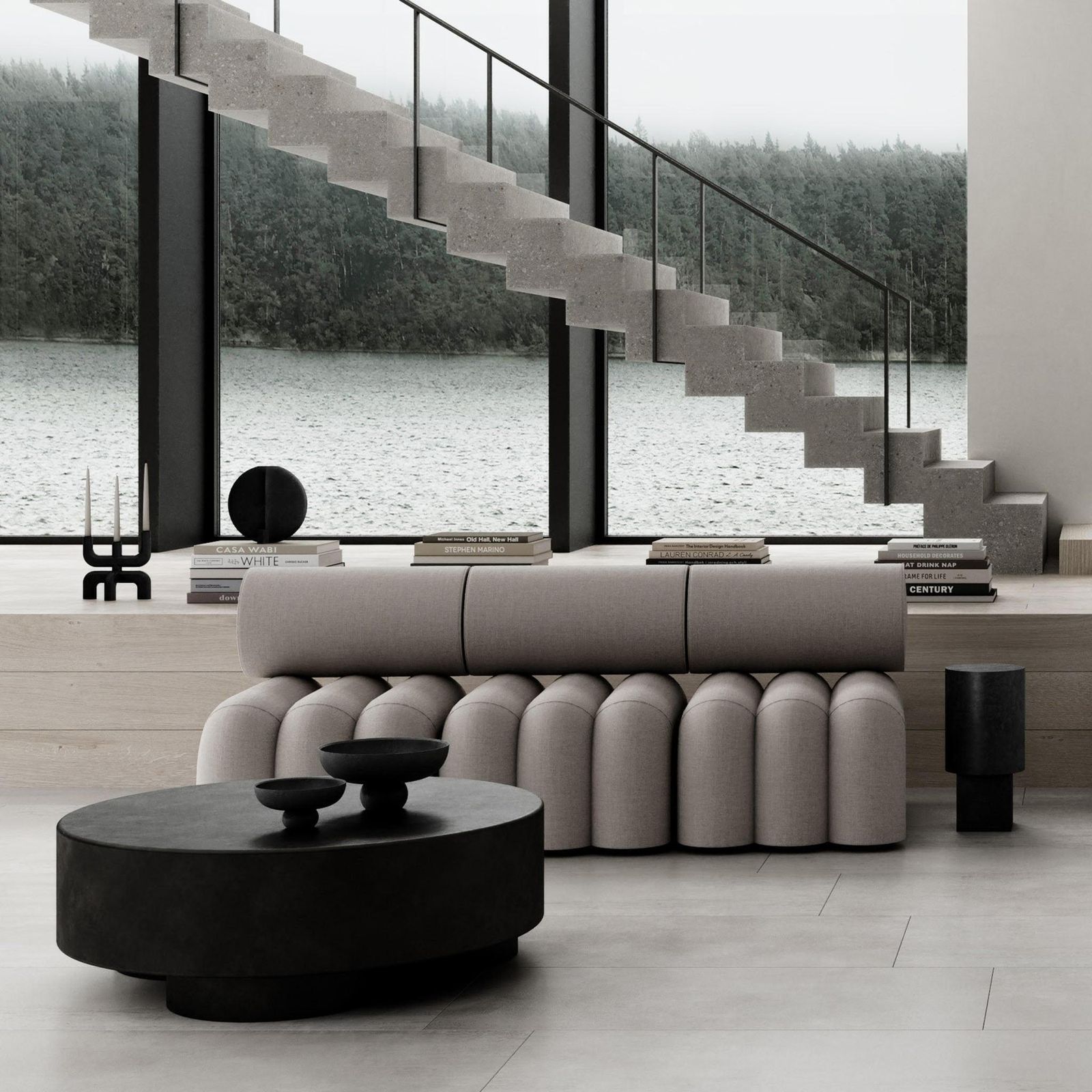 Contemporary Candleholder, Black Ceramic, Contemporary Art. photo vinterior