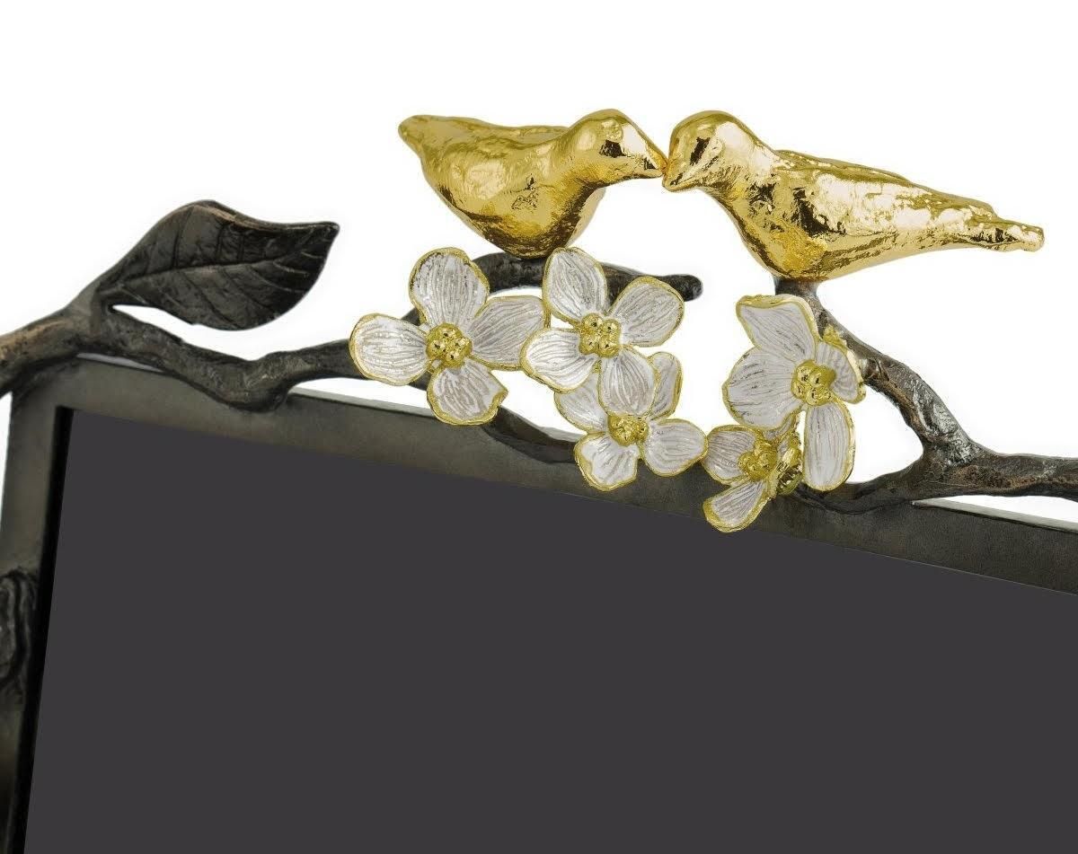 Medium Sized Photo Frame With Bird Motif In Silver, Gold And Enamelled Metal. photo Home Decor