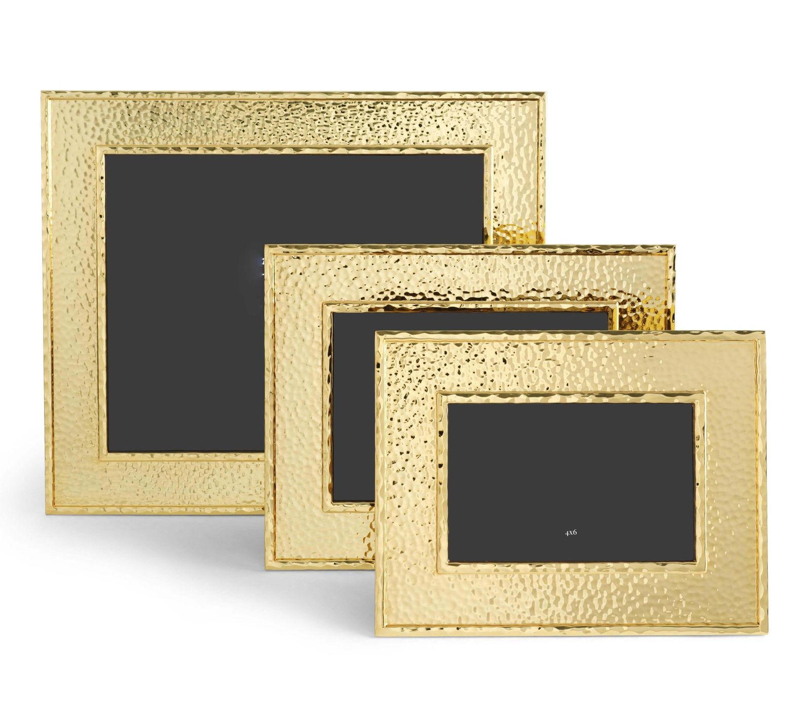 Small, Contemporary Photo Frames In Hammered And Gilded Metal. photo furniture
