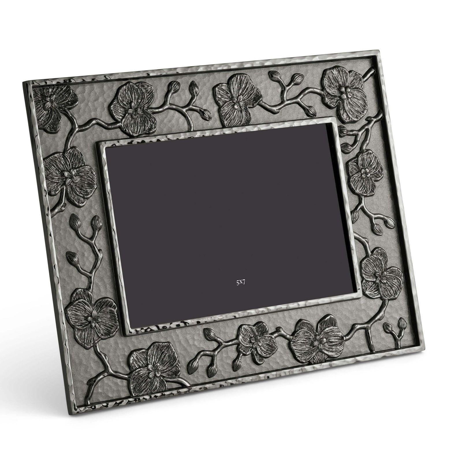 Medium Sized Photo Frame In Black Nickel Plate With Black Orchid Floral Motif. photo 547.0