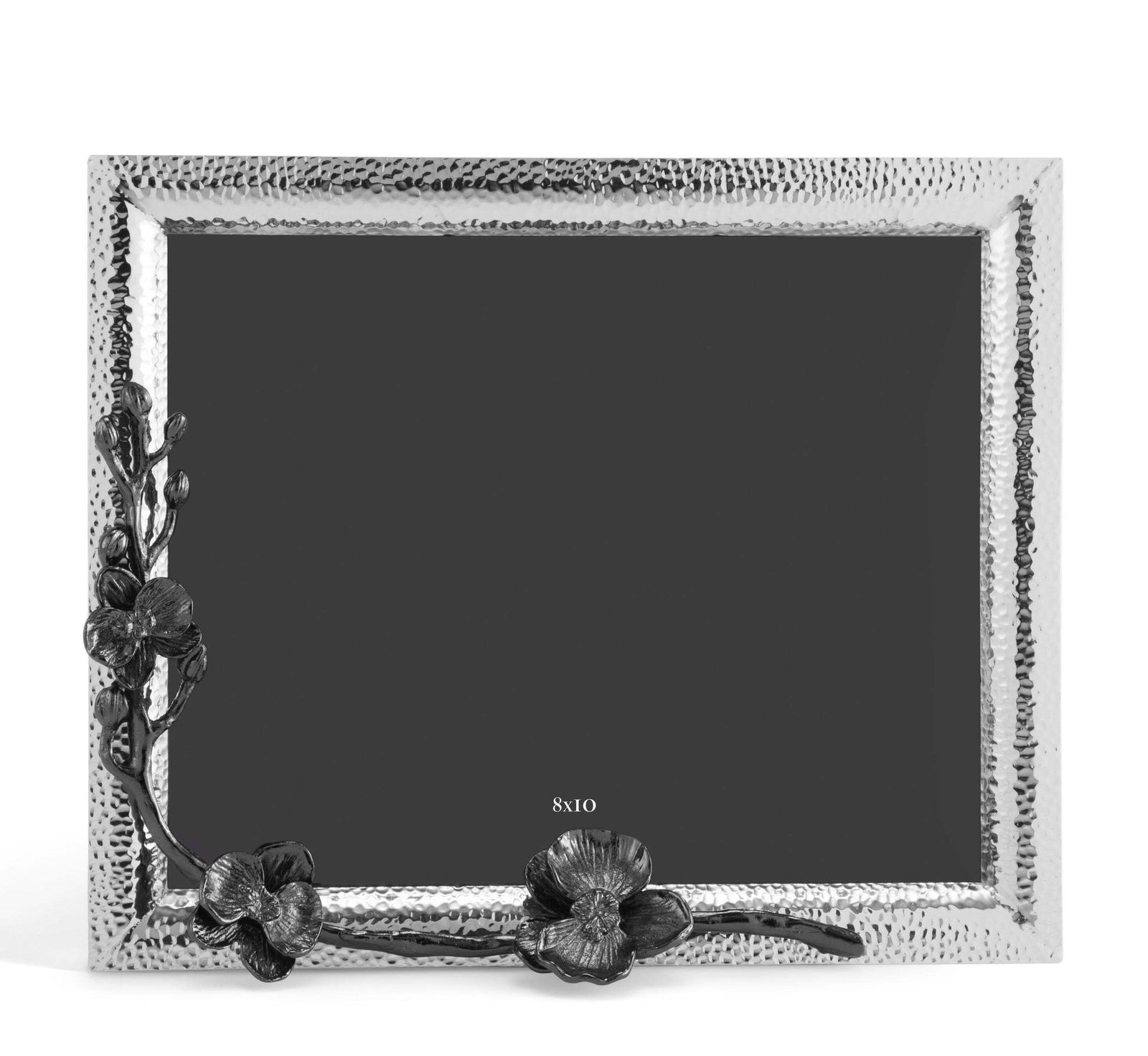 Nickel Plated Metal Large Photo Frame With Overlapping Black Orchid Design. photo furniture