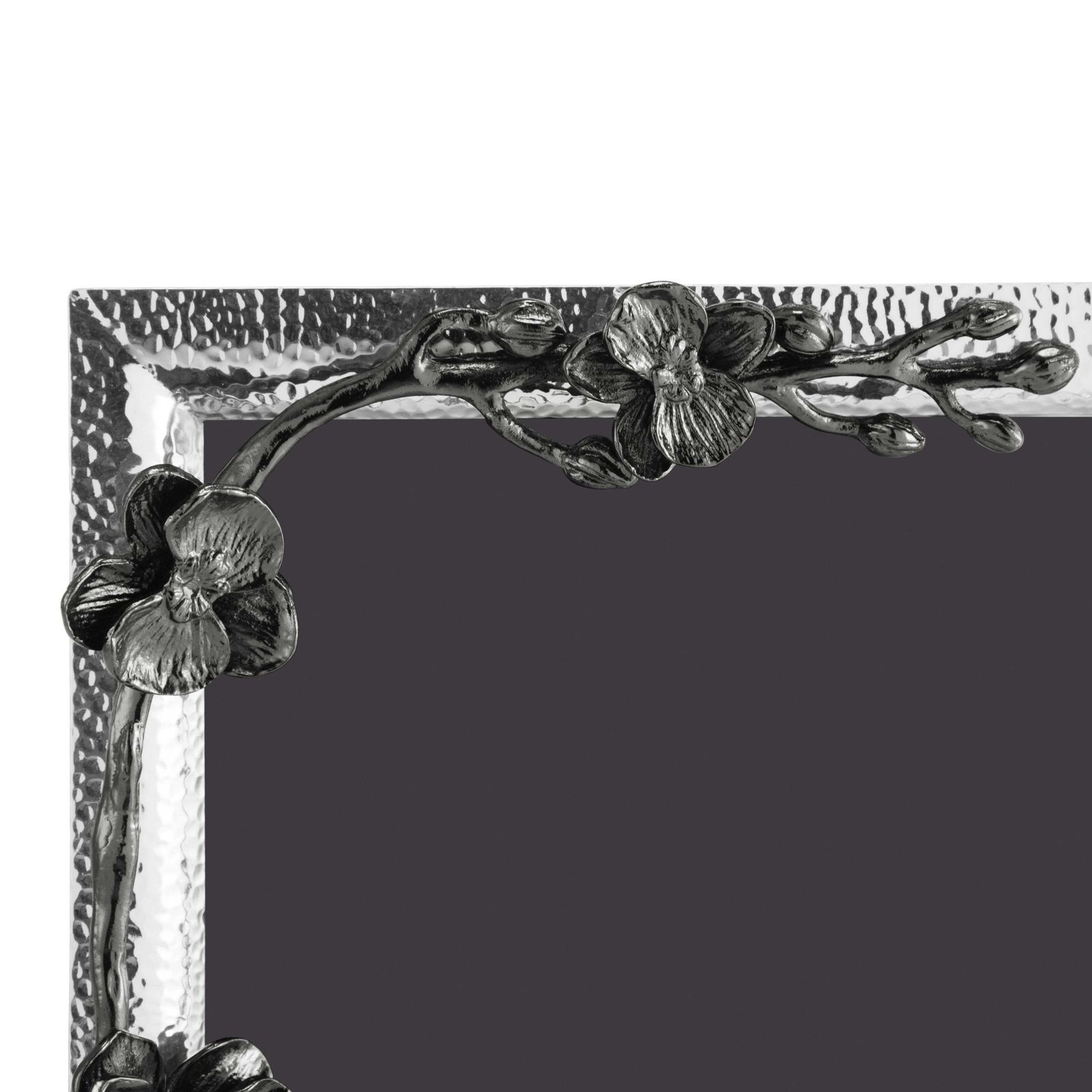 Nickel Plated Metal Large Photo Frame With Overlapping Black Orchid Design. photo Home Decor