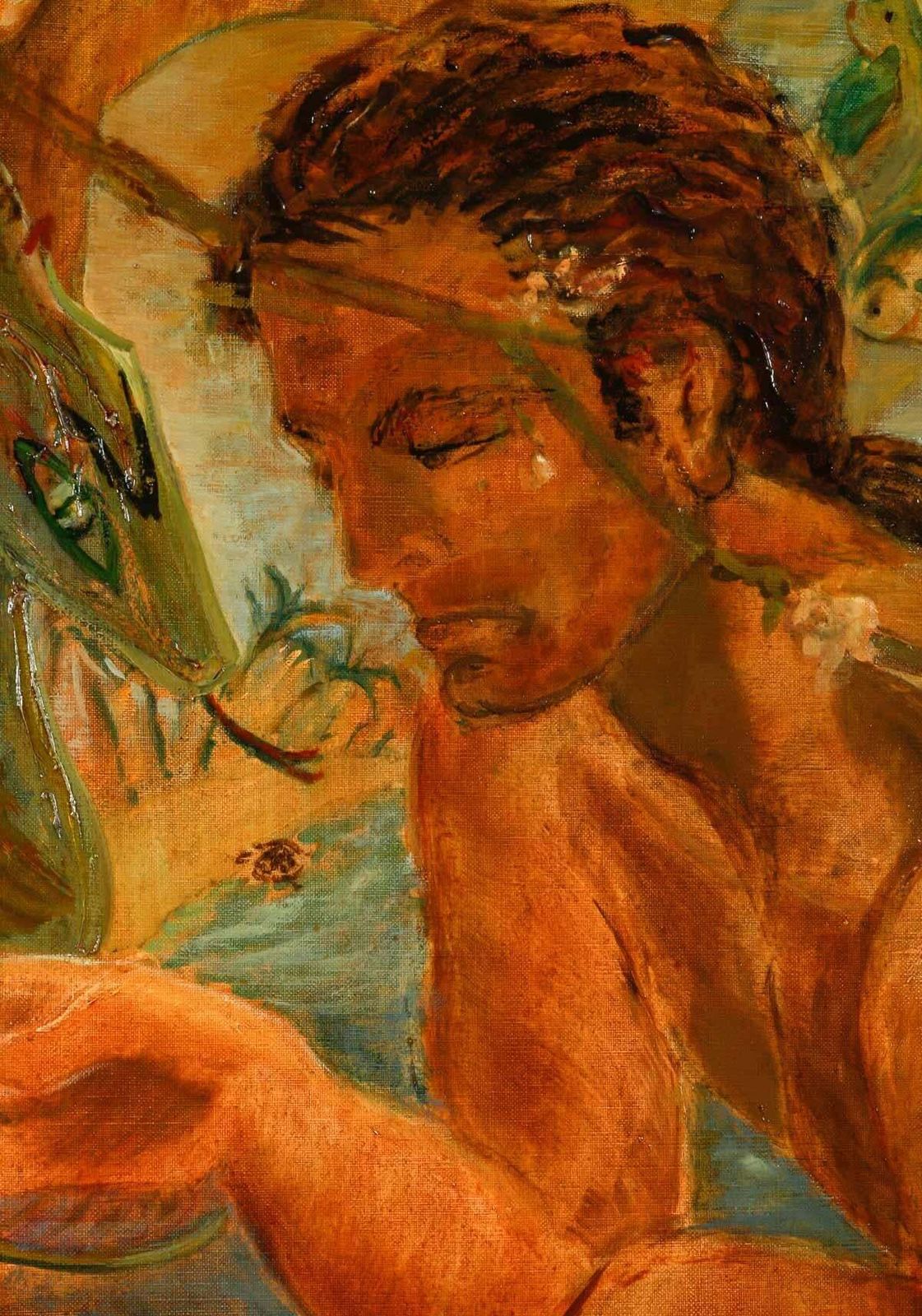 Painting, Oil On Canvas By Artist Evelyne Luez, Xxth Century. photo vintage