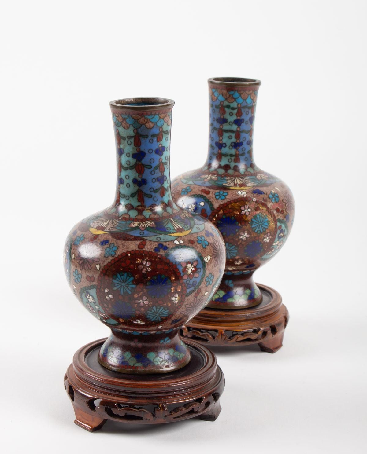 Home Decor Pair Of Cloisonné Bronze Vases, Japan, Circa 1900 photo