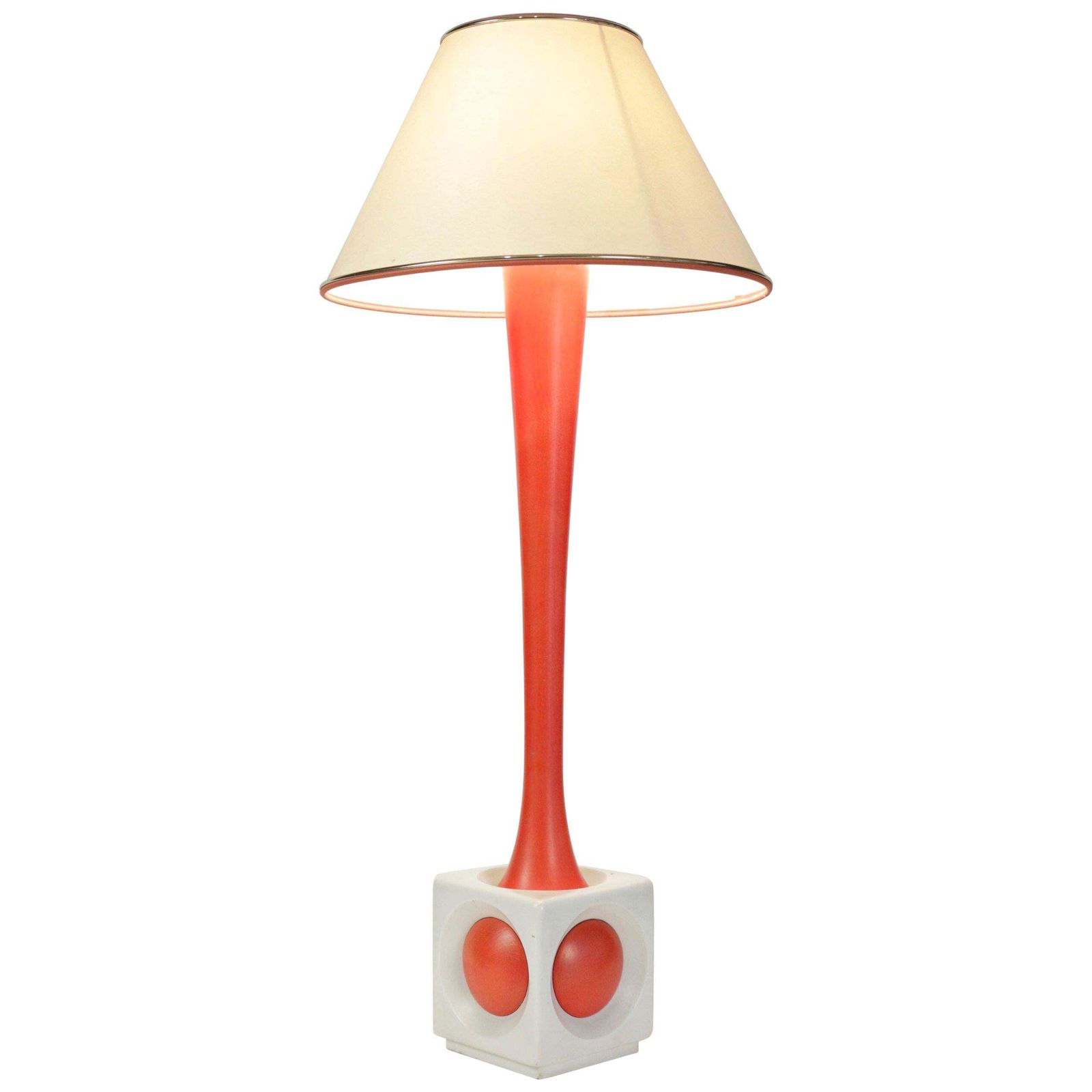 Lamp Of Wood Painted Orange And White, Circa 1960, Midcentury Design