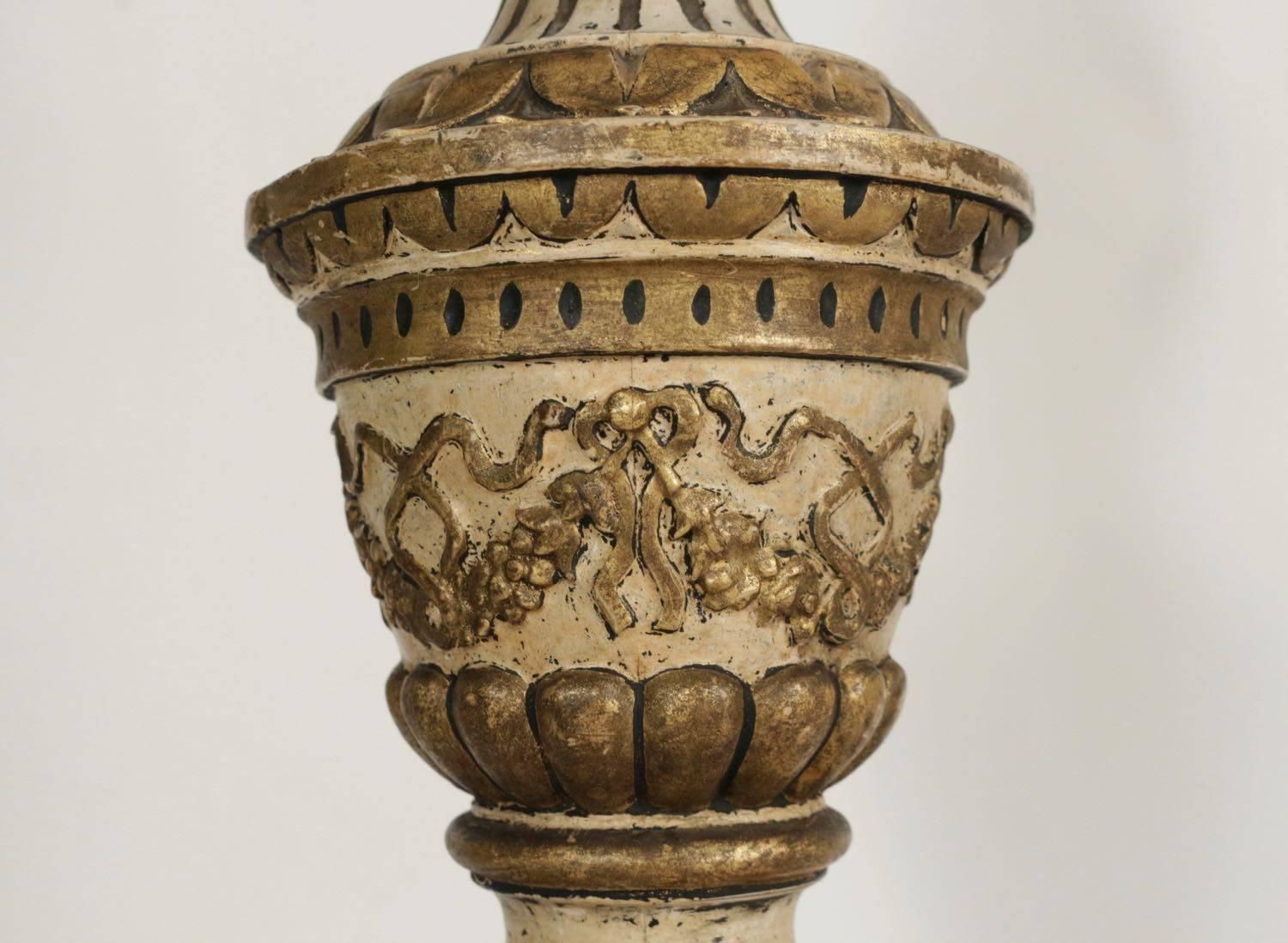 Candle Stick In Sculpted In Lacquer And Good Solid Wood, 19th Century photo for sale